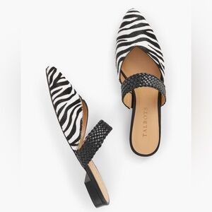 Talbots Edison Braid Zebra Calf Hair Pointed Toe Casual Mules Size 6.5